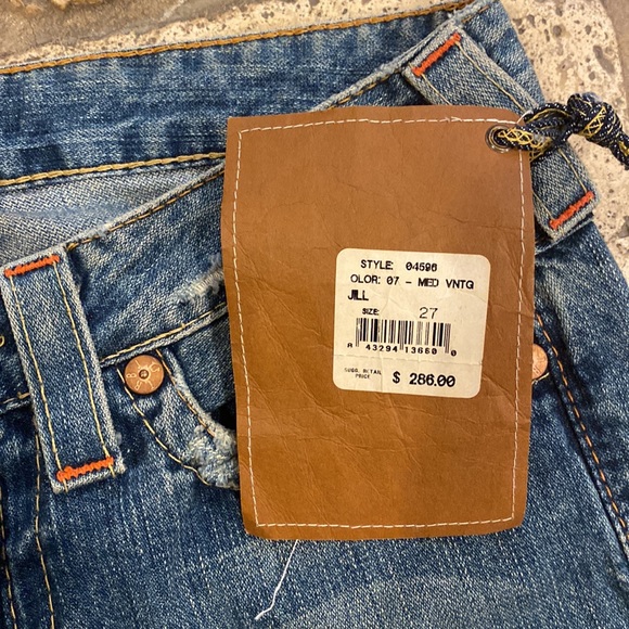 Nwt True Religion flare wide leg vintage jeans flower size 27 frayed hem - Picture 5 of 8